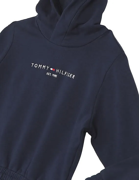 Tommy Hilfiger Kids Girls Navy Attached Hood Solid Sweatshirt