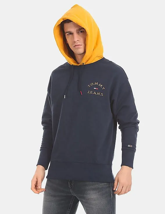 Tommy Hilfiger Men Navy Colour Blocked Drawstring Hood Sweatshirt