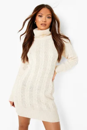 Turtleneck Cable Knit Sweater Dress