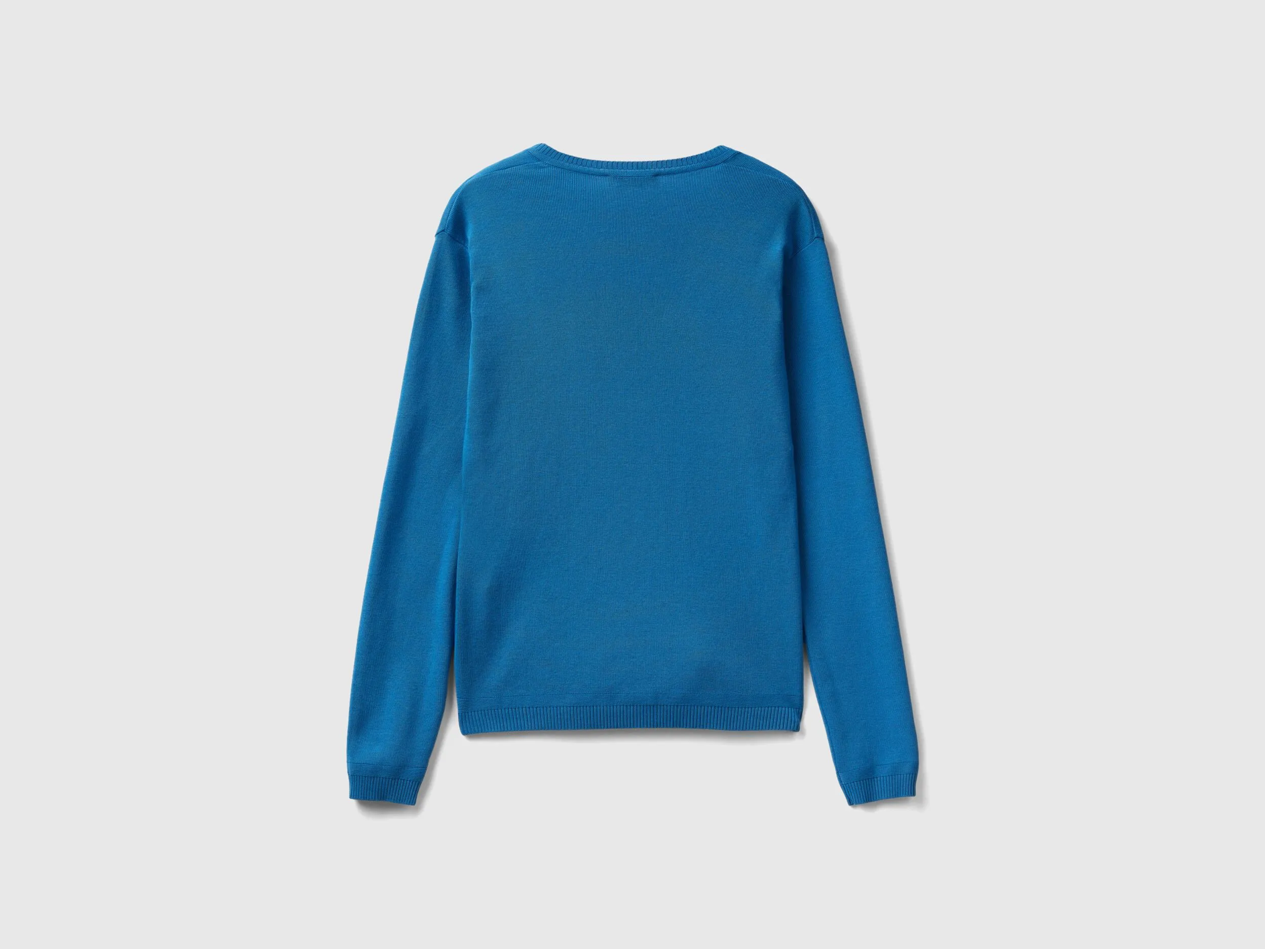 V-neck sweater in pure cotton - Blue | Benetton