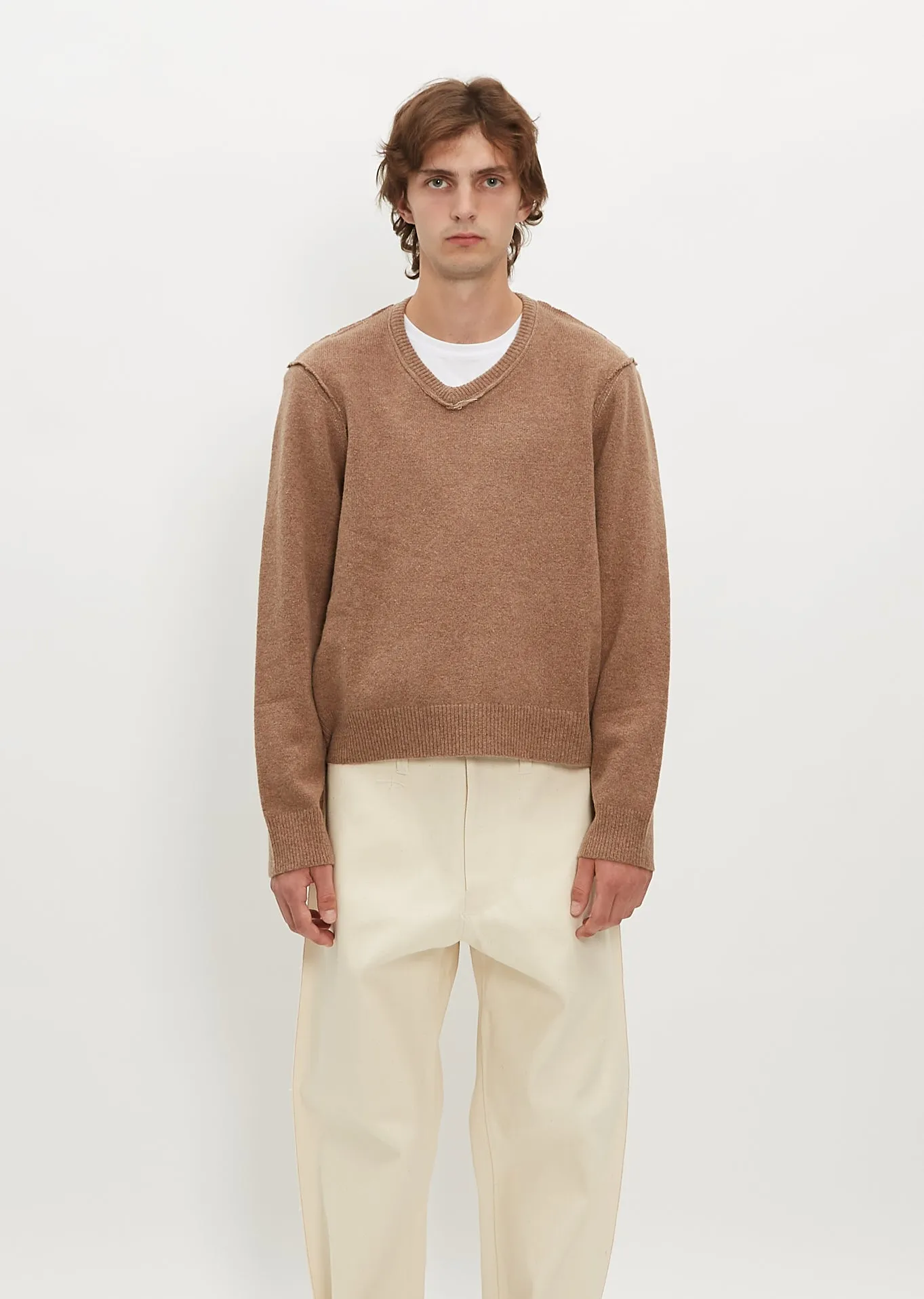 V Neck Sweater — Beige