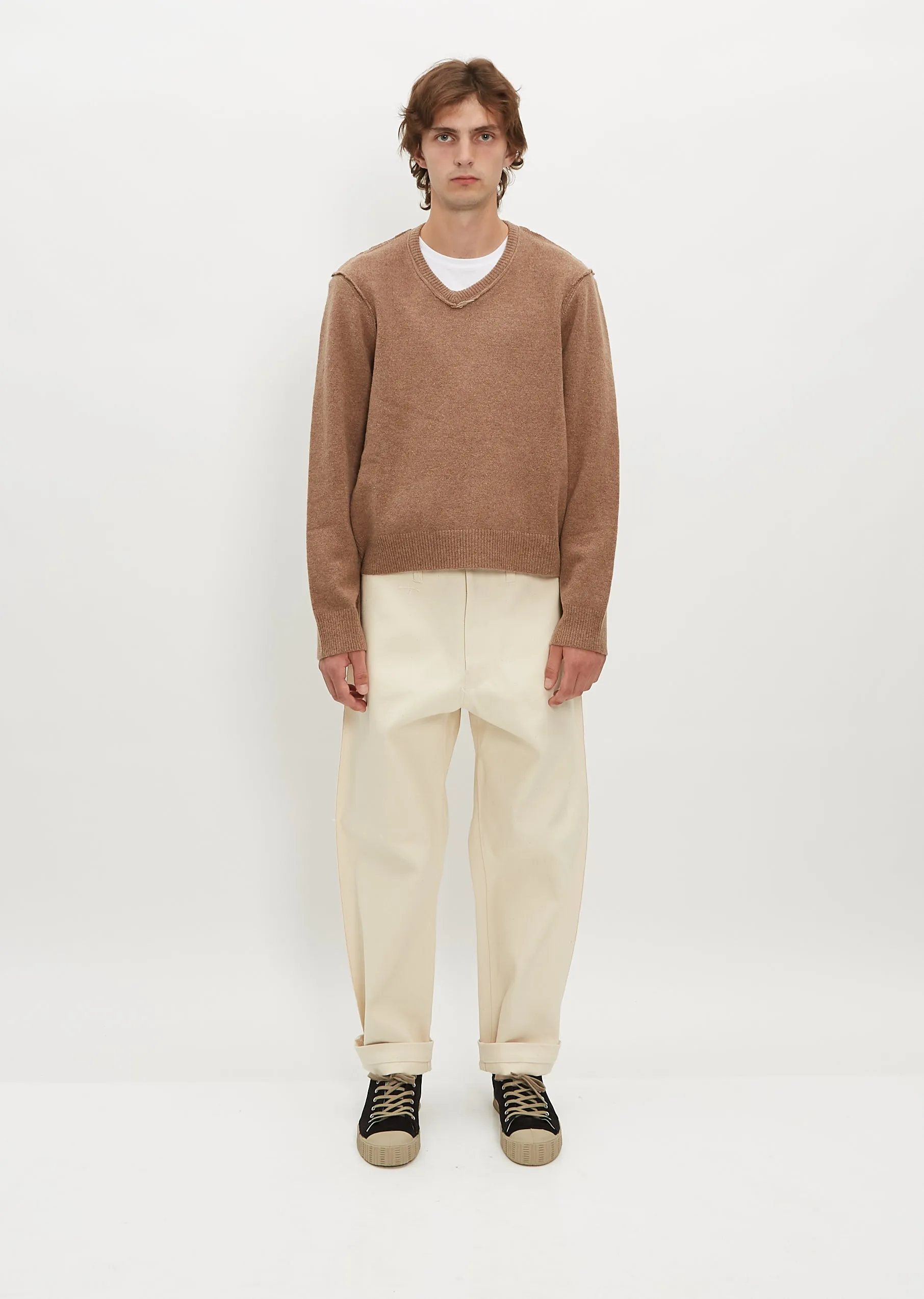 V Neck Sweater — Beige