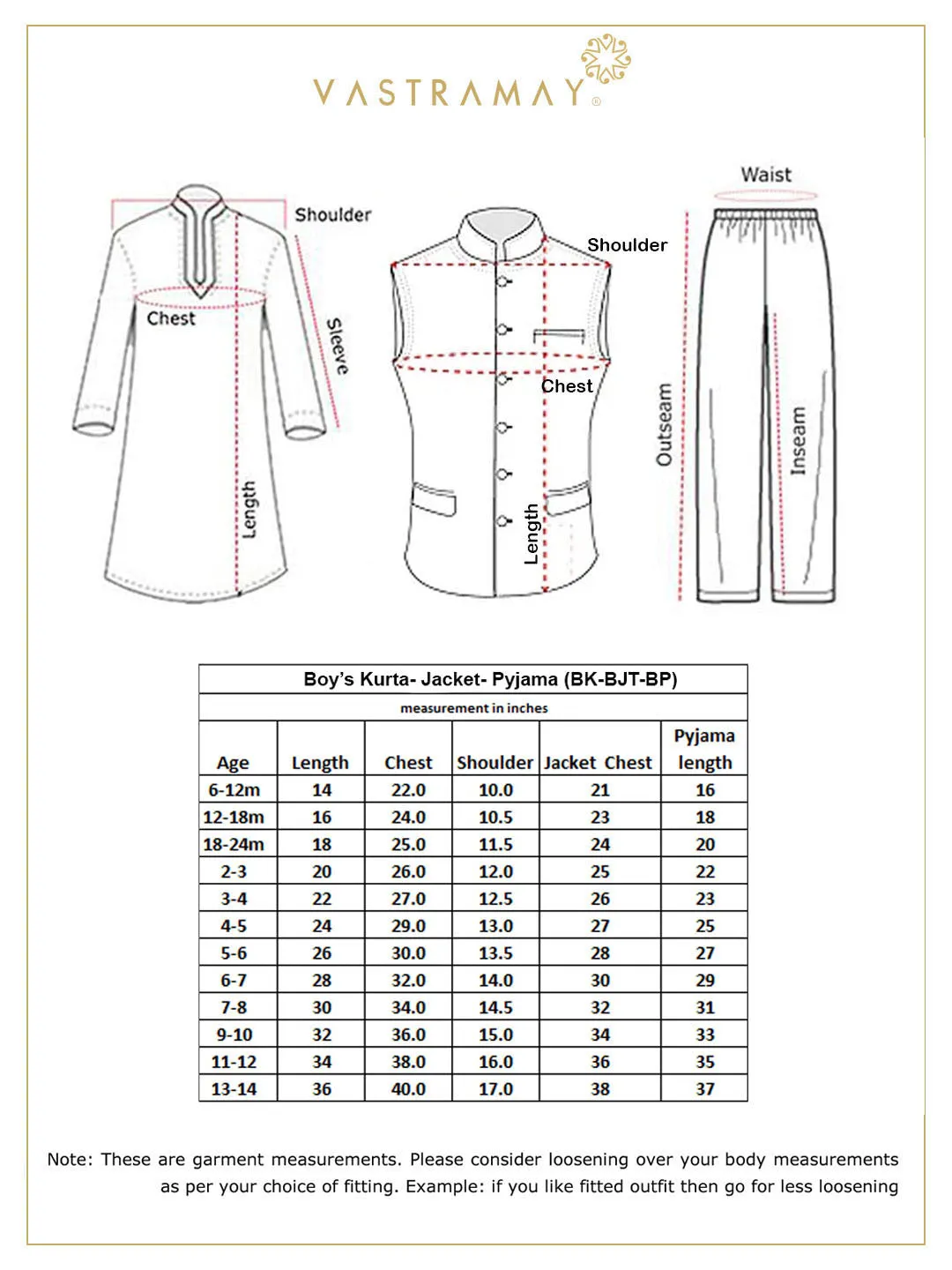 Vastramay Boys Orange, Pink And White Jacket, Kurta and Pyjama Set