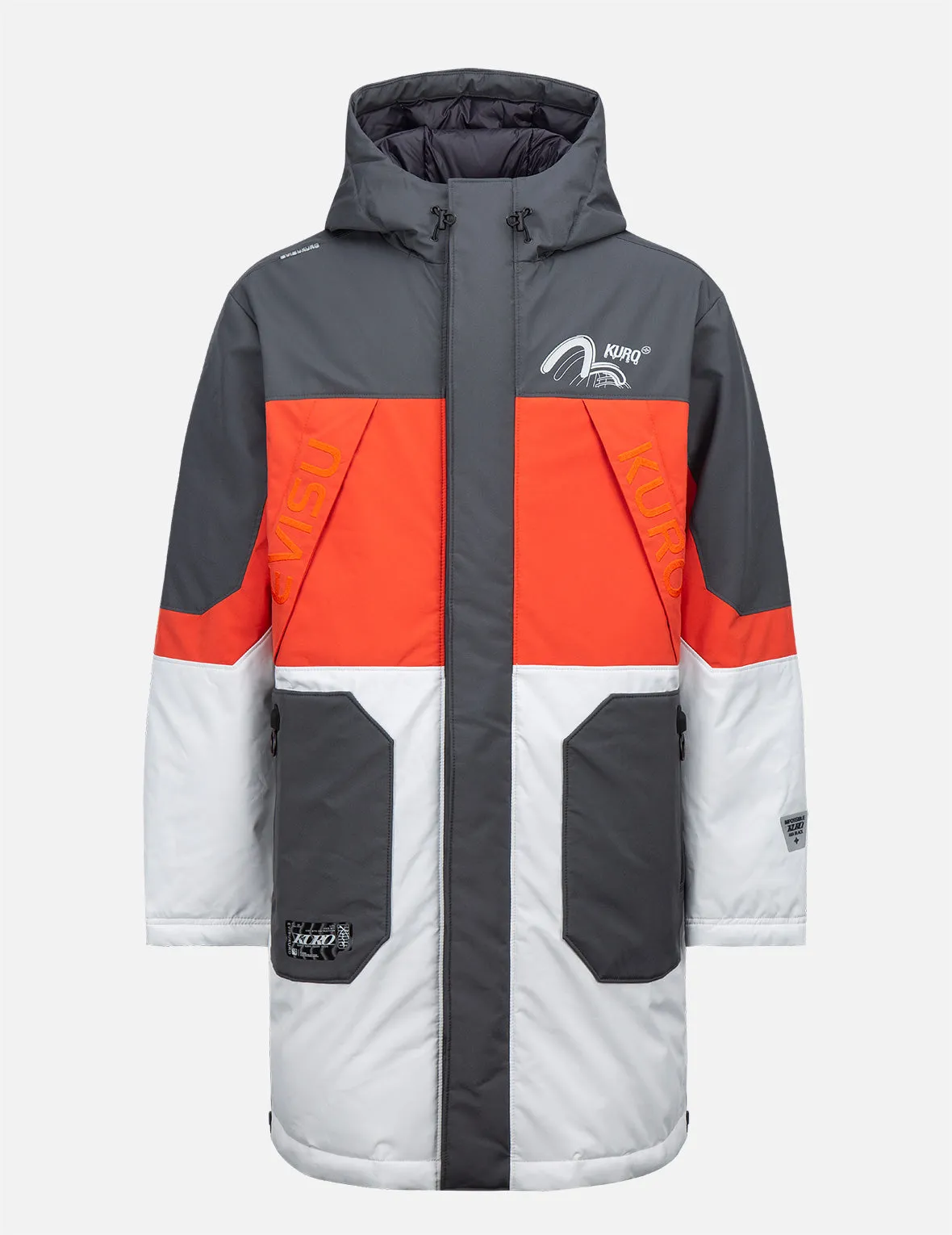 Wave Infused Seagull Print Colorblock Down Coat