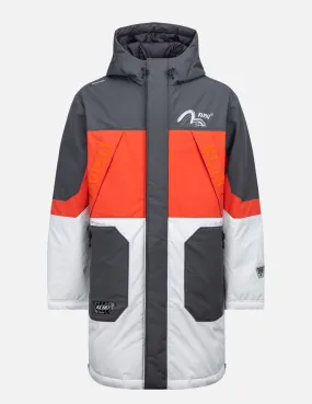 Wave Infused Seagull Print Colorblock Down Coat