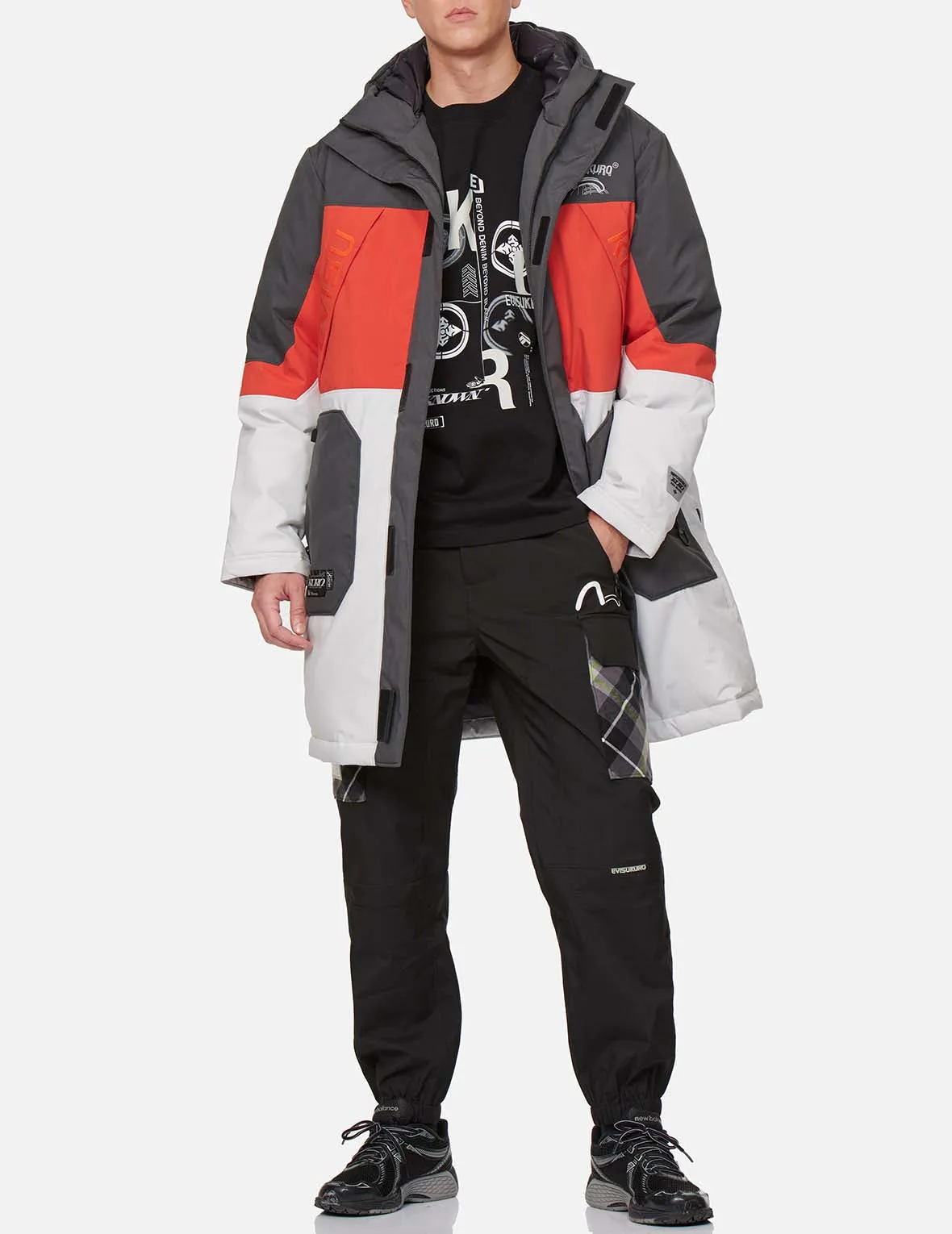 Wave Infused Seagull Print Colorblock Down Coat