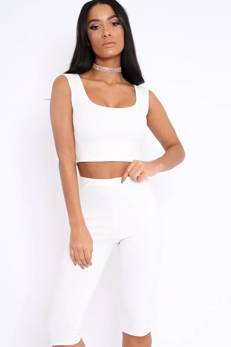 White Cropped Top and Leggings Co-Ords - Remini