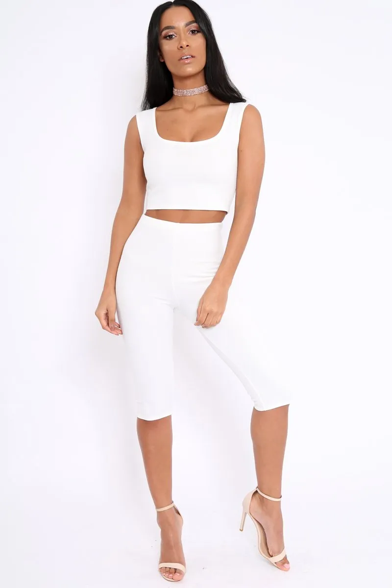 White Cropped Top and Leggings Co-Ords - Remini