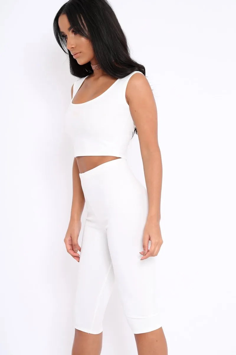 White Cropped Top and Leggings Co-Ords - Remini