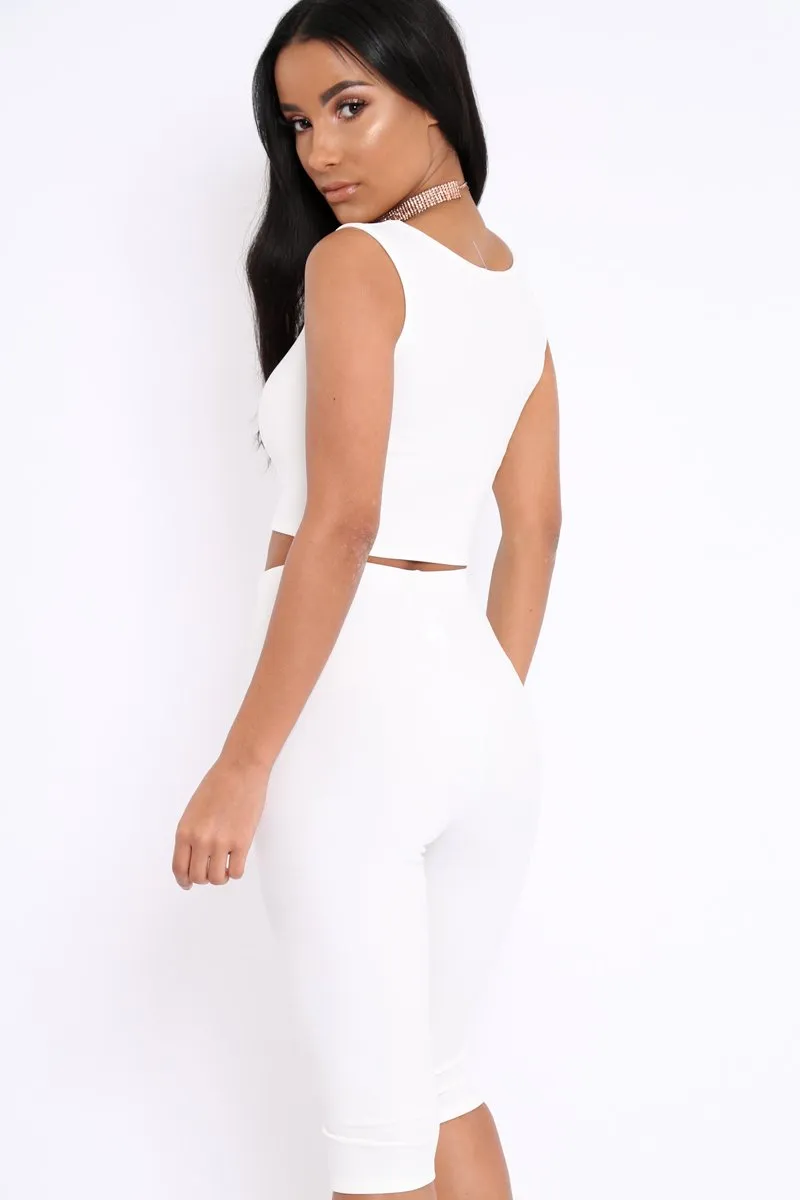 White Cropped Top and Leggings Co-Ords - Remini