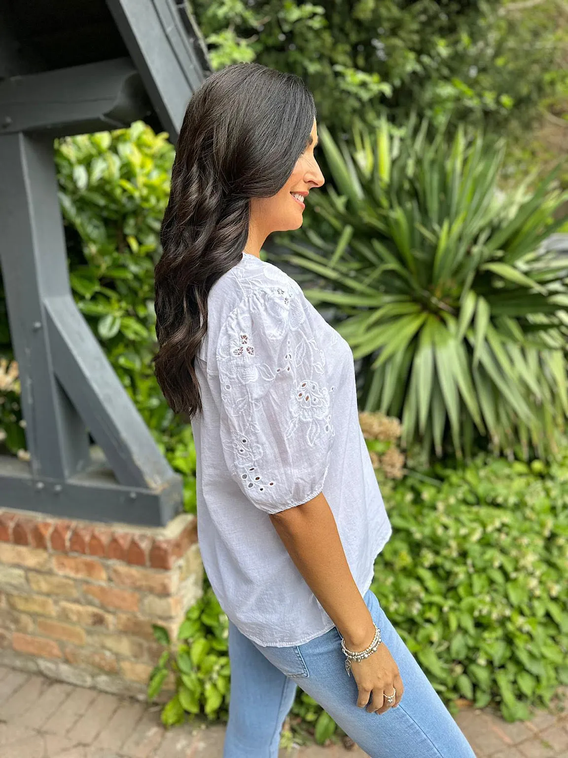 White Floral Broderie Anglaise Top Jessica