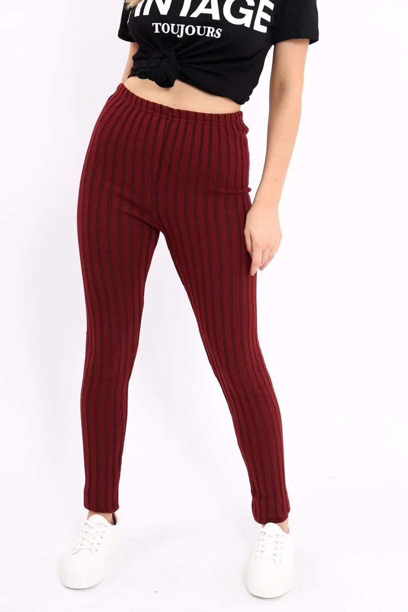 Wine Ribbed Leggings - Penelope