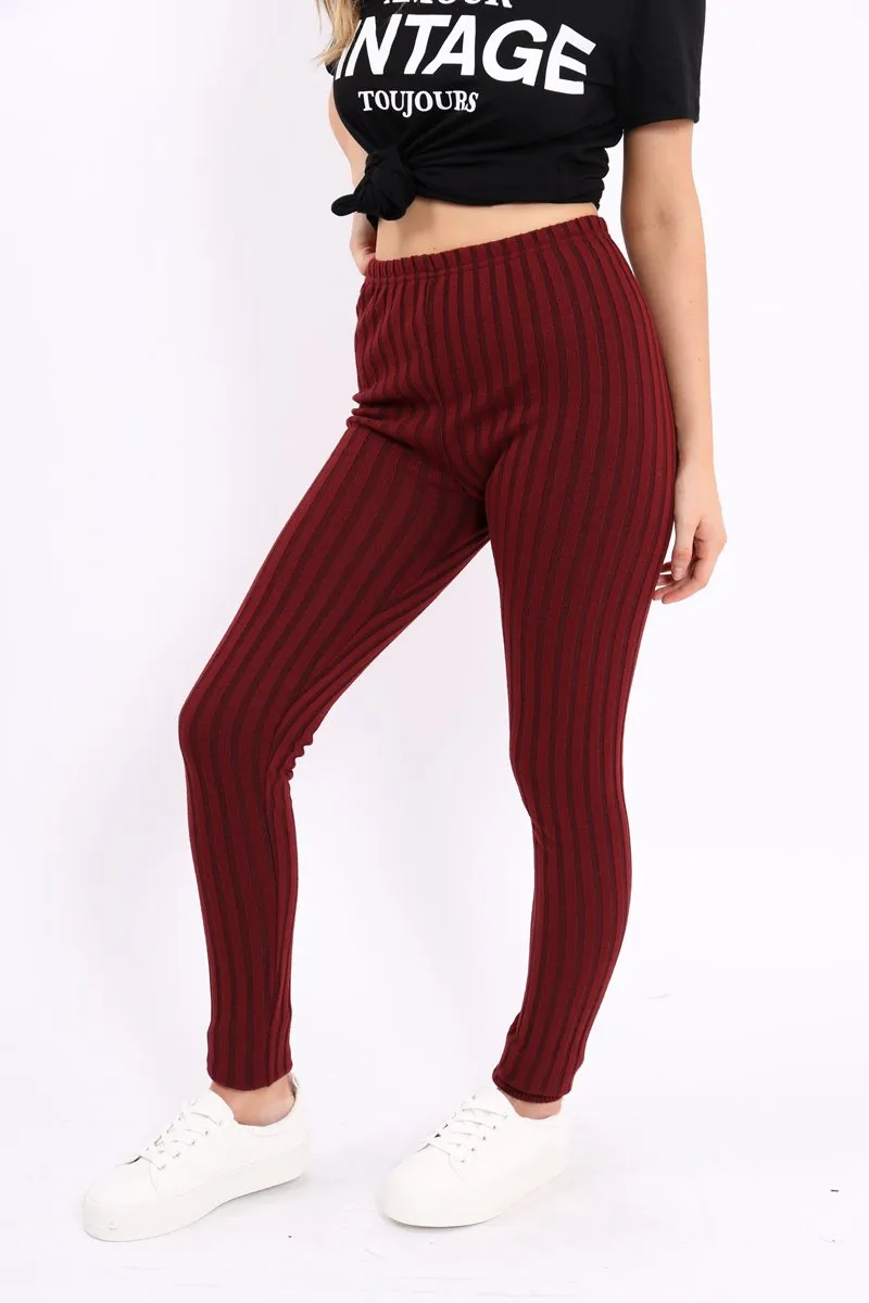 Wine Ribbed Leggings - Penelope