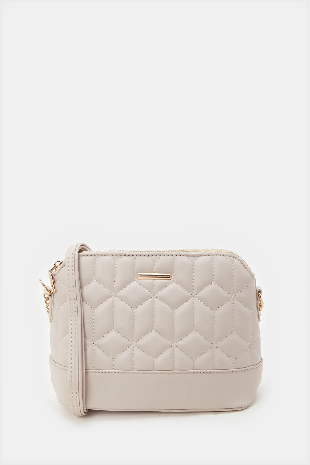 Women Beige Quilting Crossbody Bag