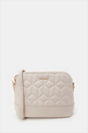 Women Beige Quilting Crossbody Bag