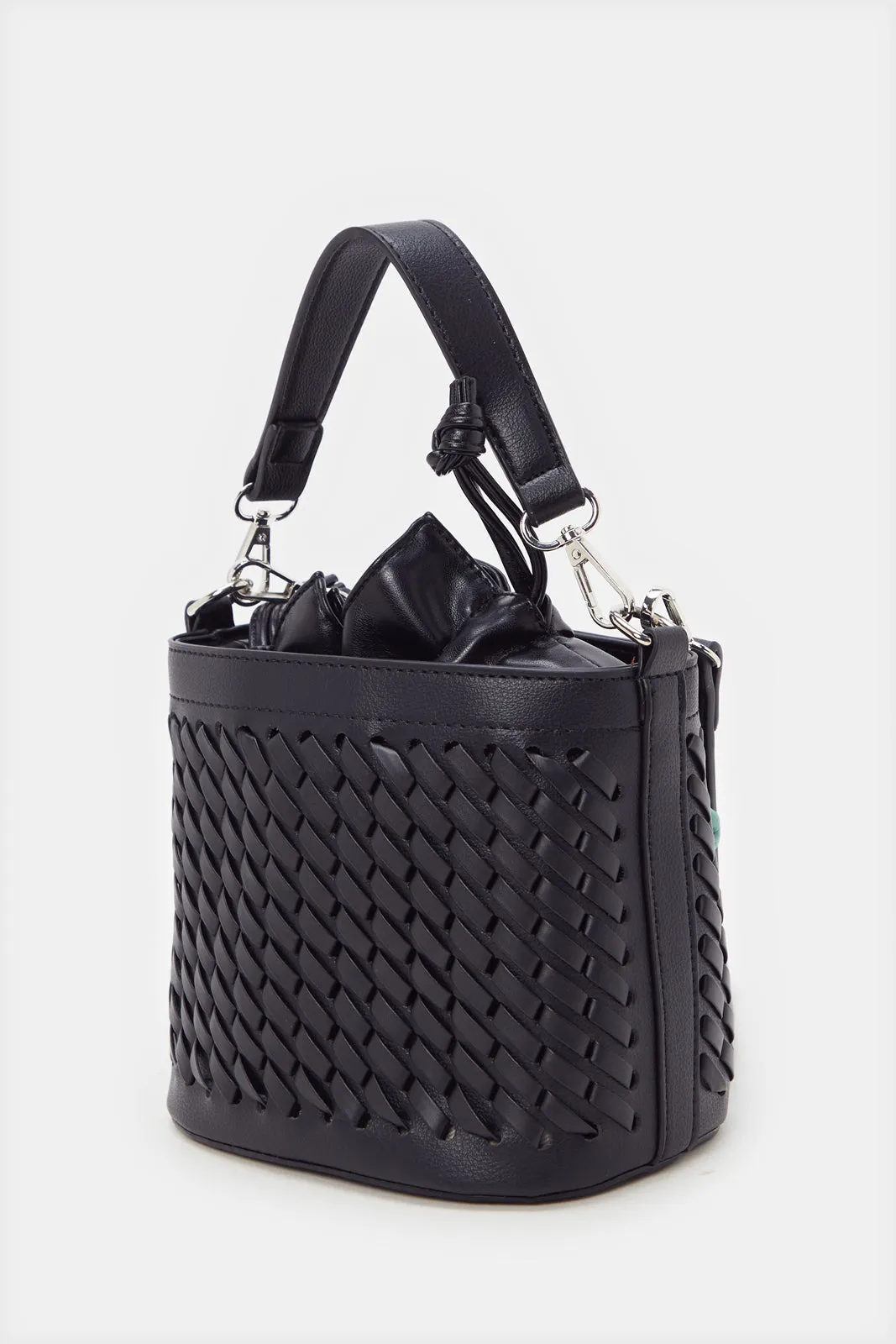 Women Black Bucket Embellished Bag