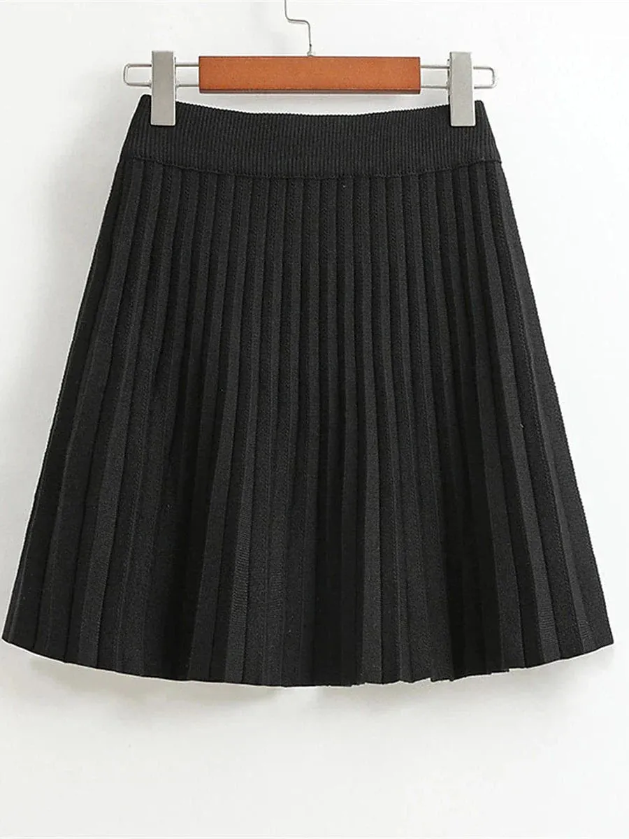 Women's A Line Mini Pleated Knitting Black Skirt - Spring Summer Collection