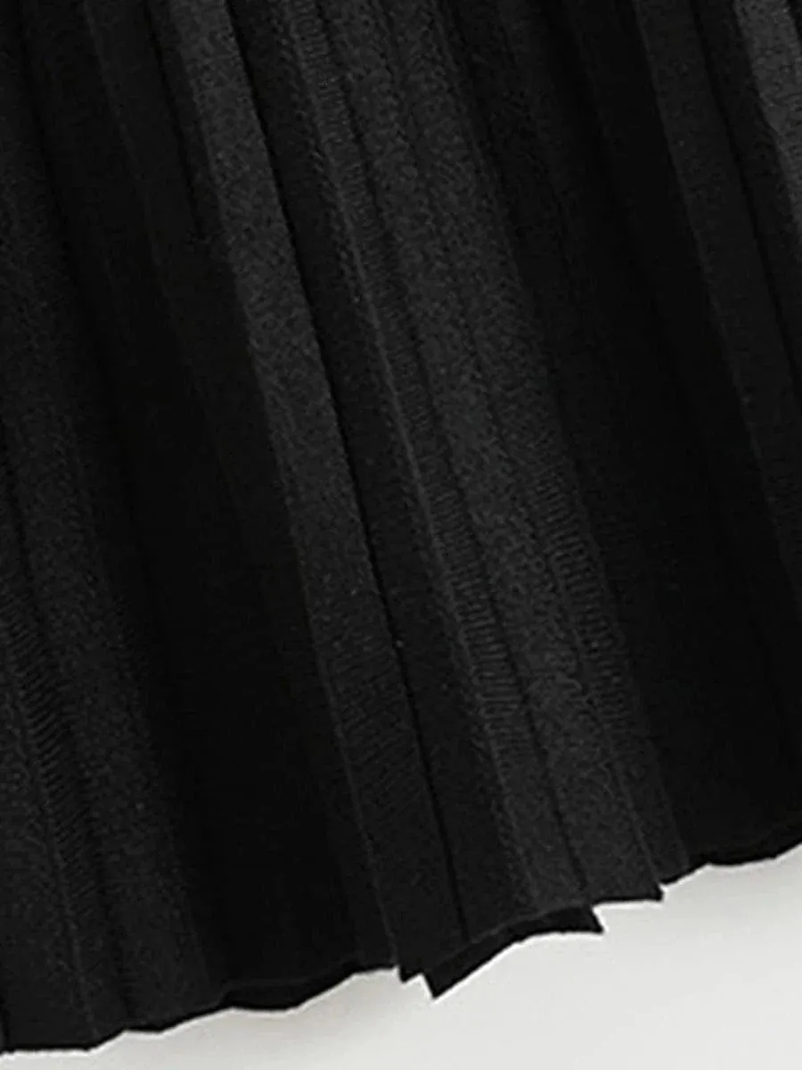 Women's A Line Mini Pleated Knitting Black Skirt - Spring Summer Collection