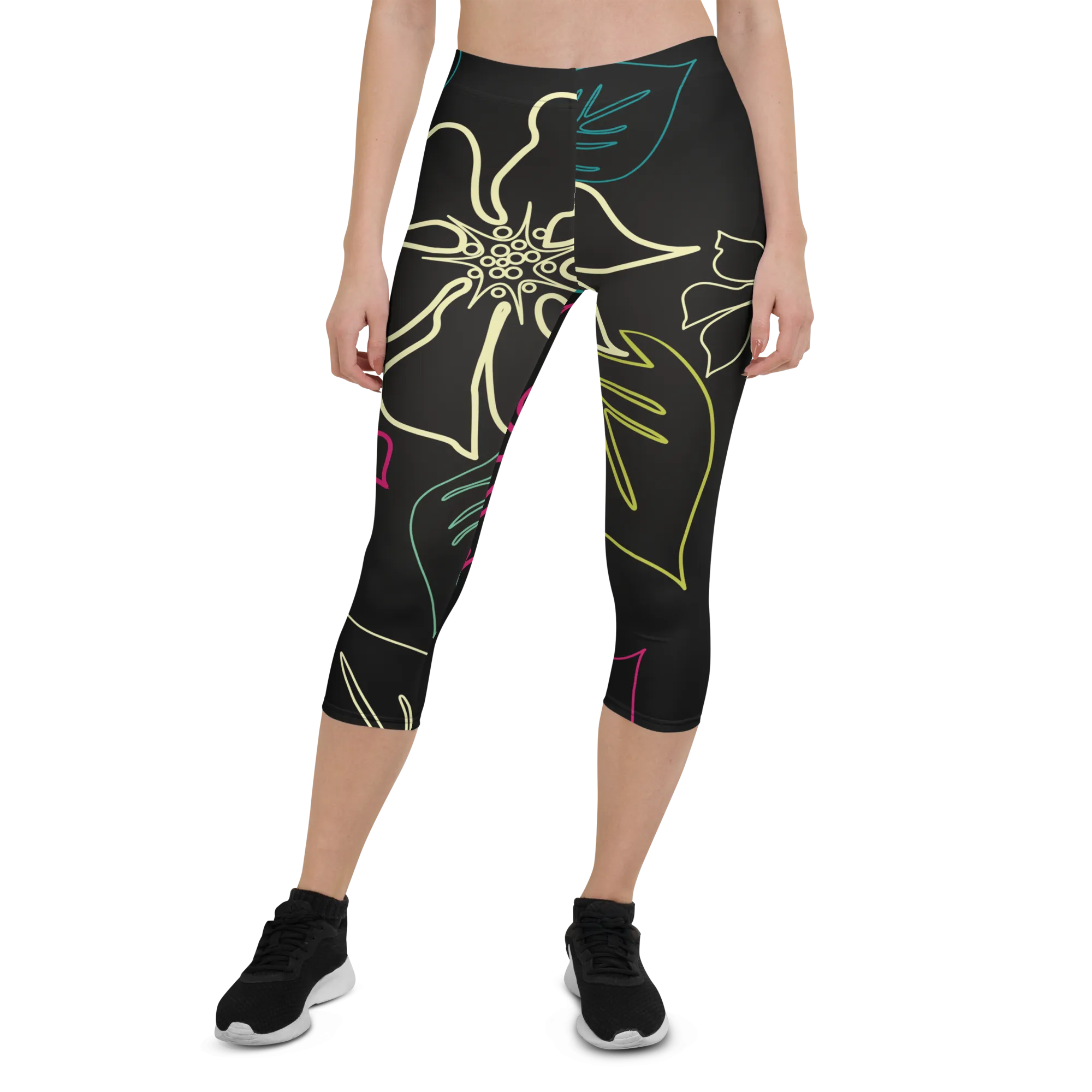 Women's CoastFlex Black Aloha Capri Leggings