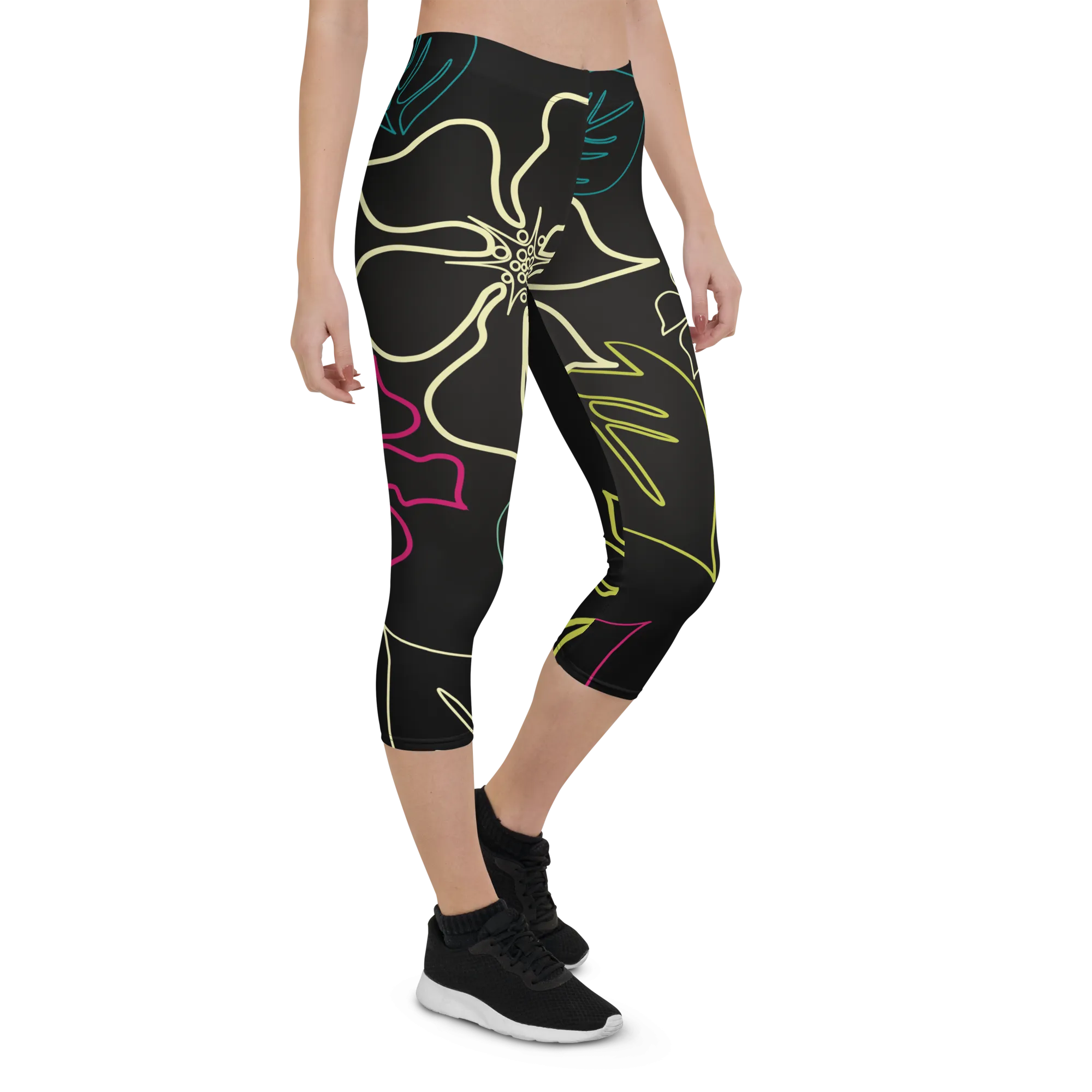 Women's CoastFlex Black Aloha Capri Leggings