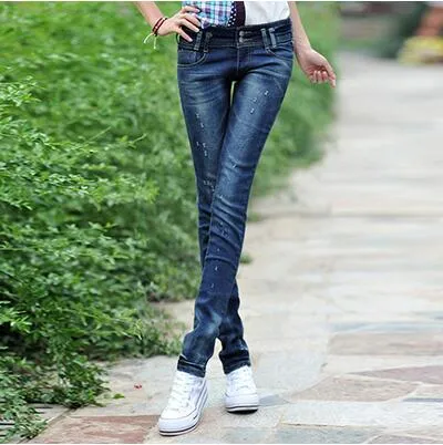 Women's Cotton Mid Waist Full Length Zipper Skinny Pencil Fit Pants