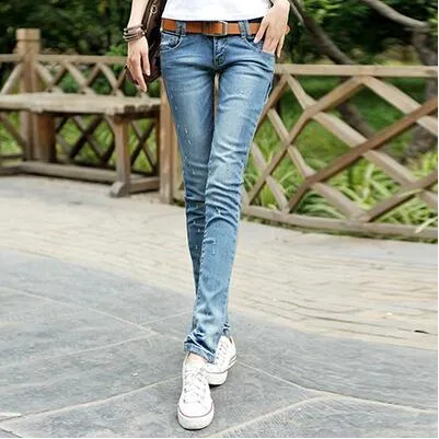 Women's Cotton Mid Waist Full Length Zipper Skinny Pencil Fit Pants