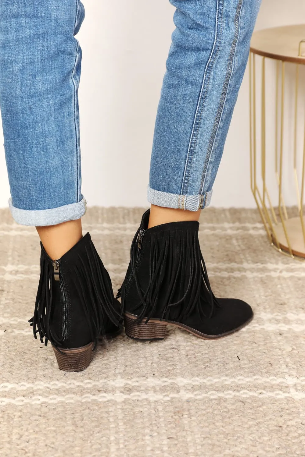 Women's Fringe Cowboy Western Ankle Boots in Black