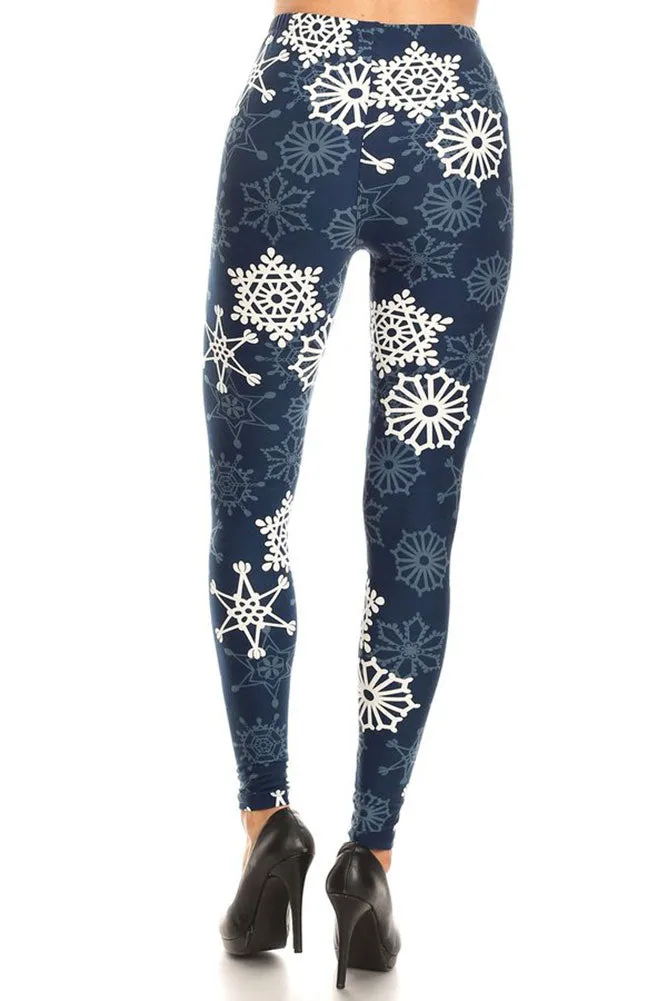 Women's Plus B&W Crochet Flower in Navy Pattern Printed Leggings