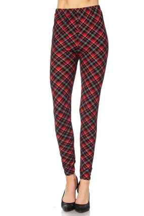 Women's Plus Christmas Plaid Red Pattern Printed Leggings