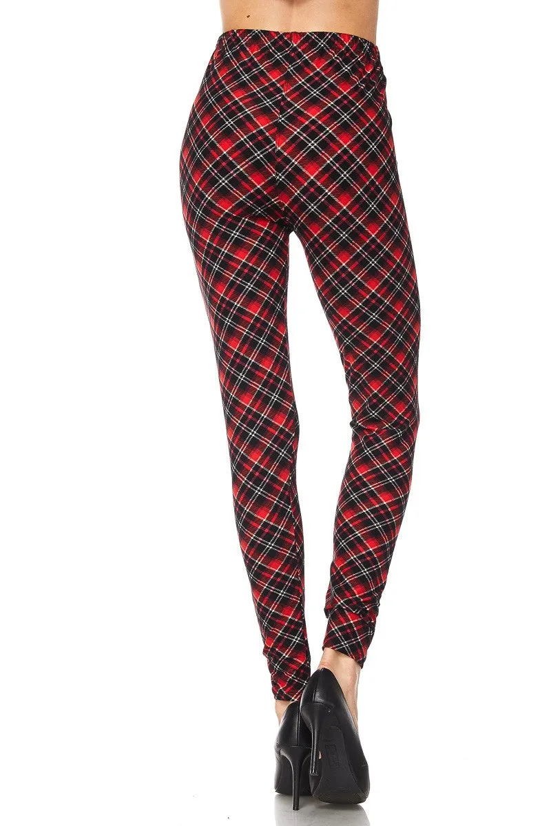 Women's Plus Christmas Plaid Red Pattern Printed Leggings