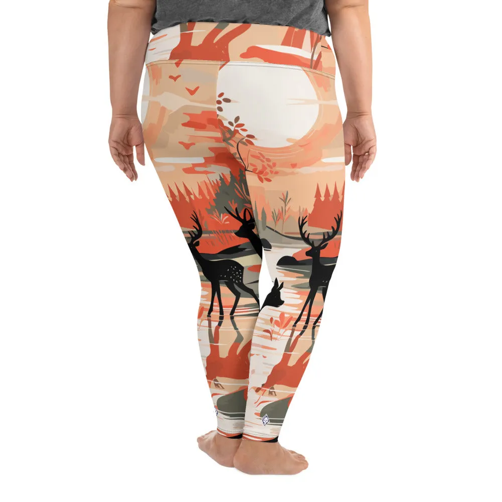 Women's Plus Size Yoga Pants Workout Leggings - Deer Forest