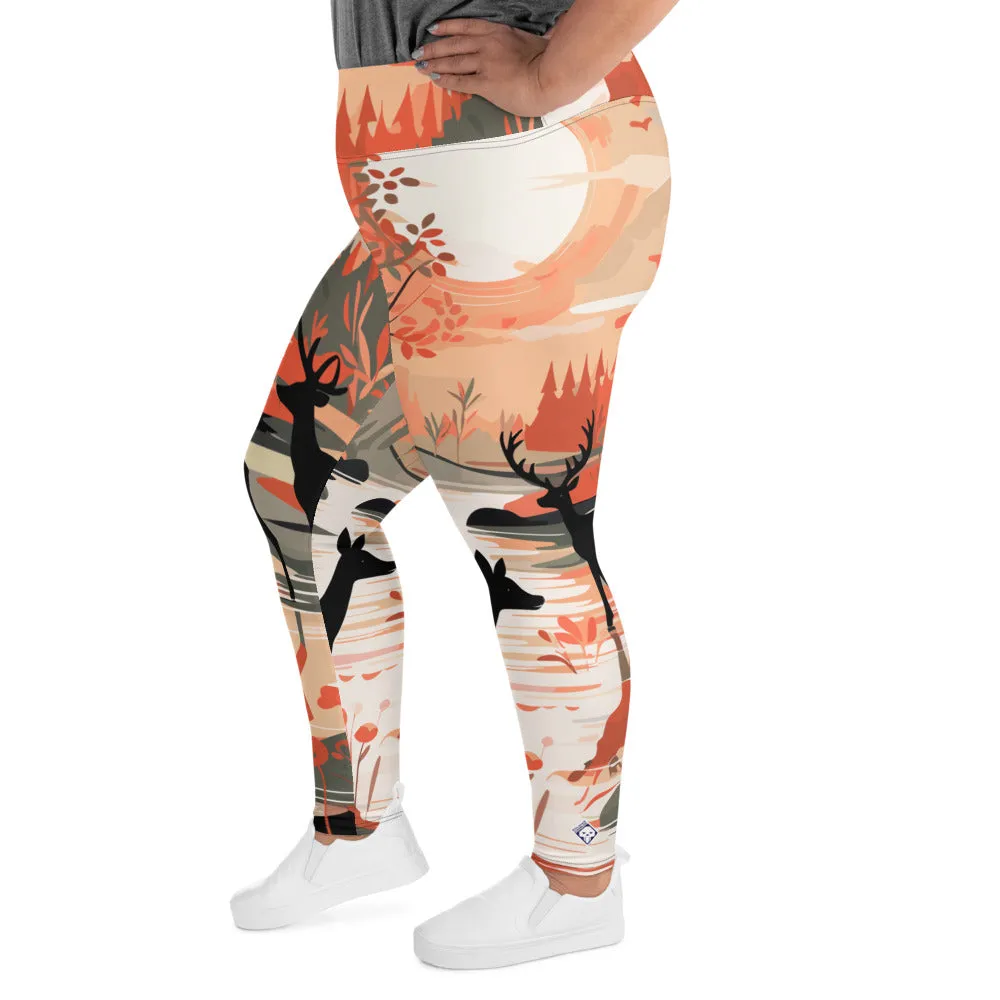 Women's Plus Size Yoga Pants Workout Leggings - Deer Forest