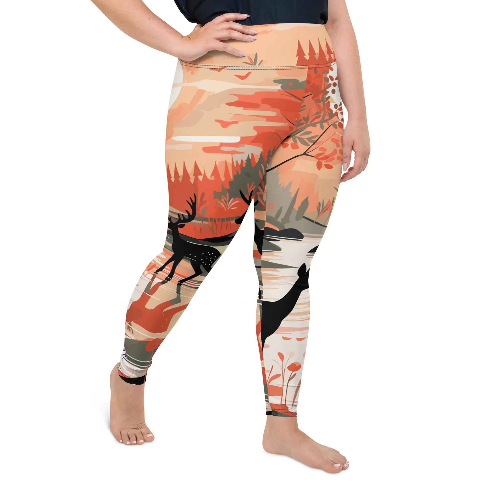 Women's Plus Size Yoga Pants Workout Leggings - Deer Forest