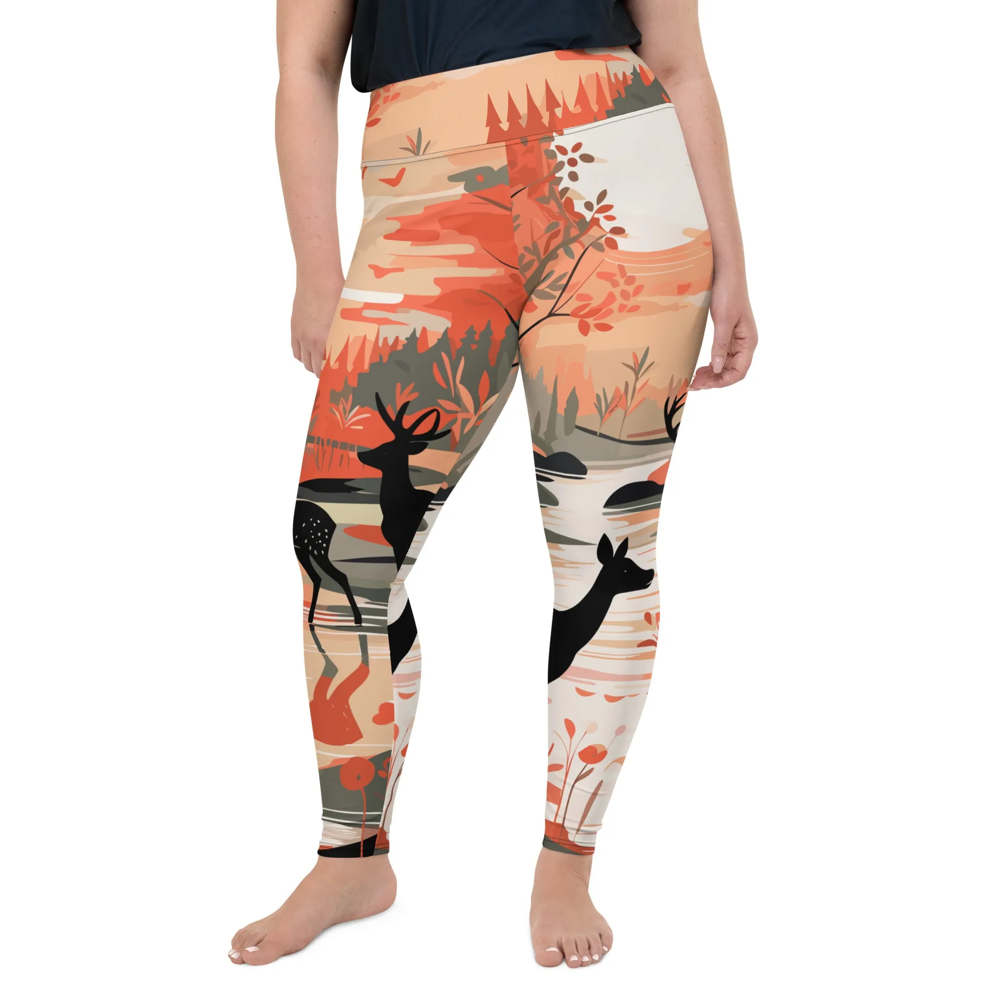 Women's Plus Size Yoga Pants Workout Leggings - Deer Forest