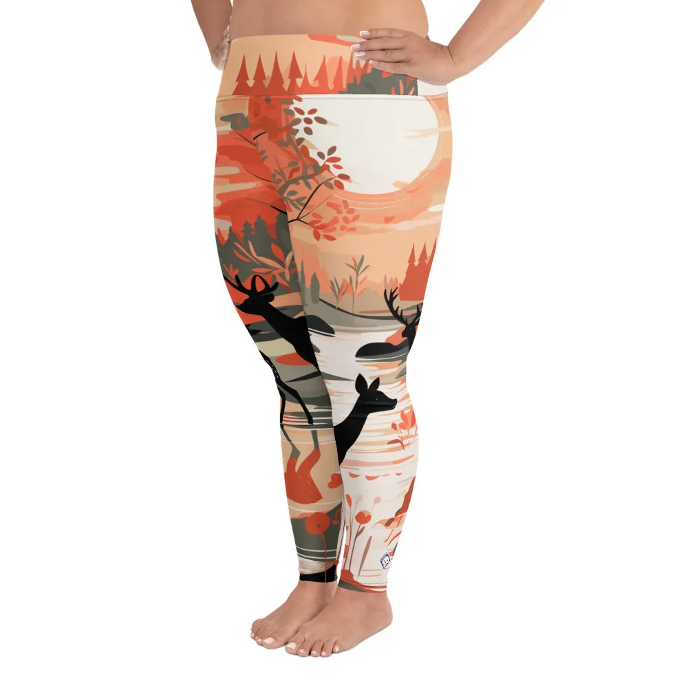 Women's Plus Size Yoga Pants Workout Leggings - Deer Forest