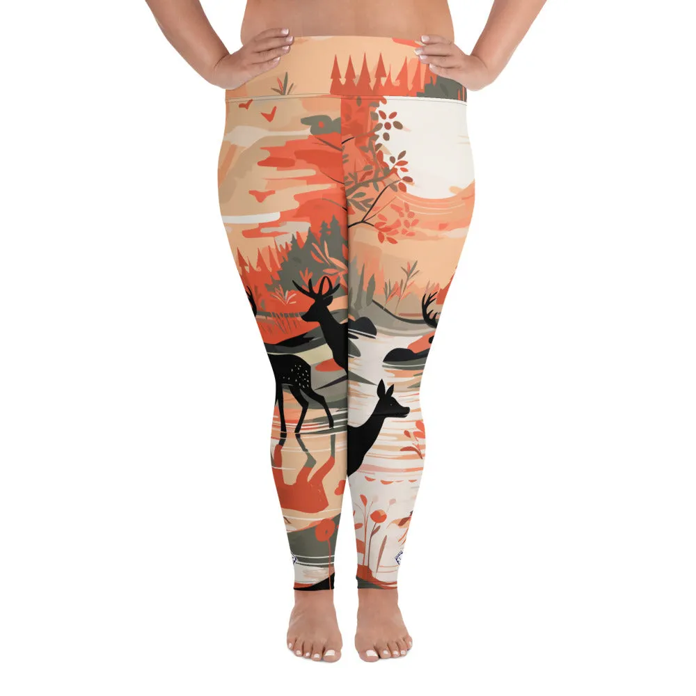 Women's Plus Size Yoga Pants Workout Leggings - Deer Forest