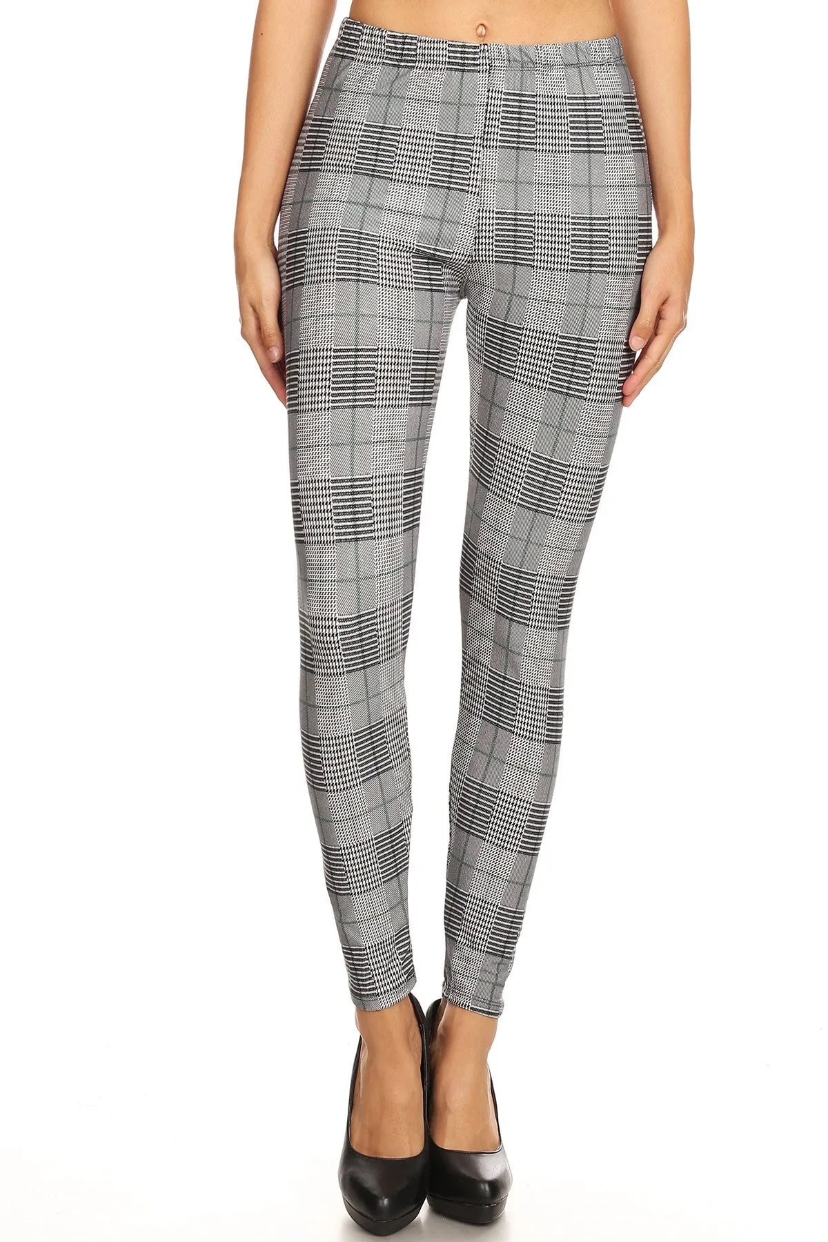 Women's Regular Grey Plaid Pattern Printed Leggings