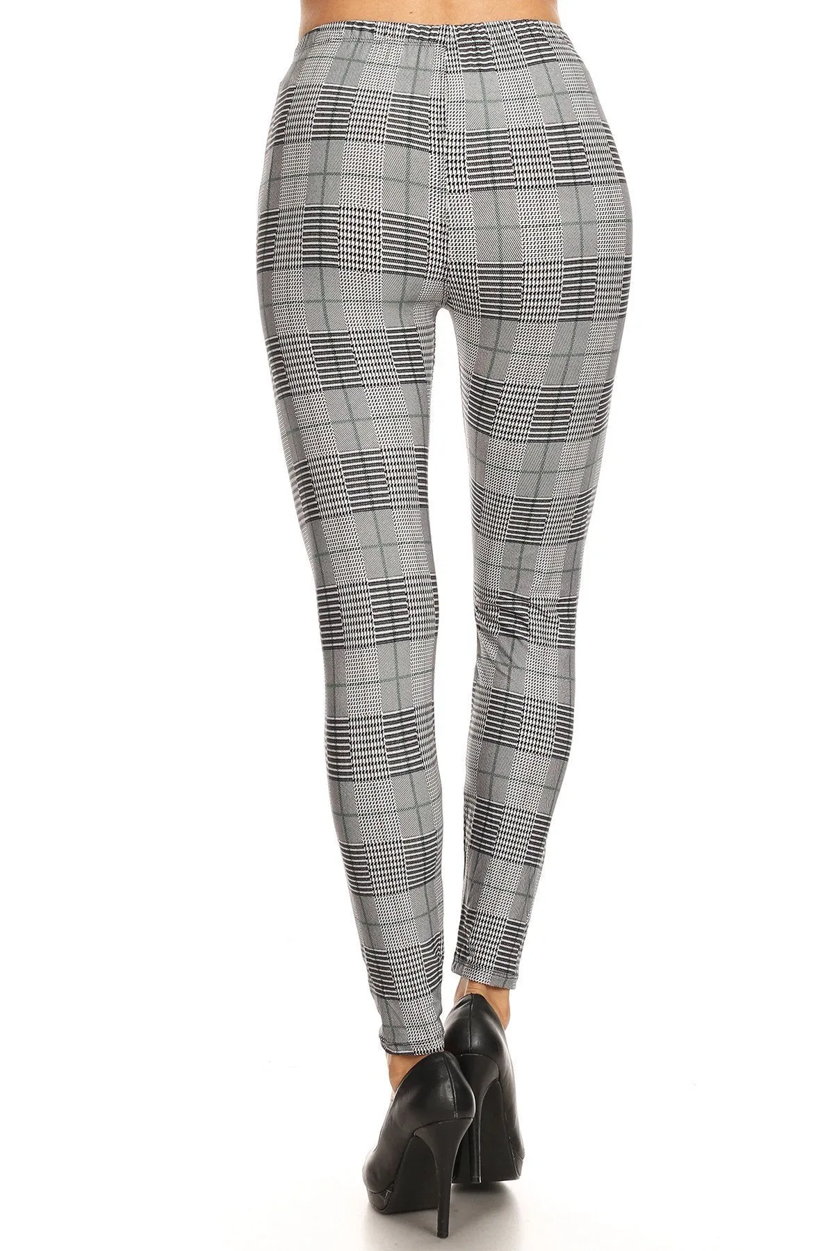 Women's Regular Grey Plaid Pattern Printed Leggings