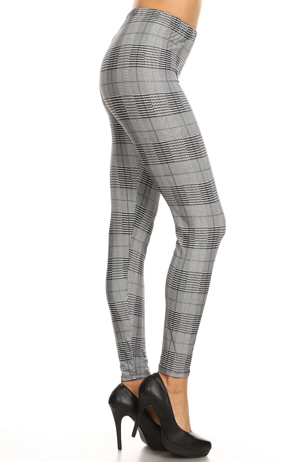 Women's Regular Grey Plaid Pattern Printed Leggings