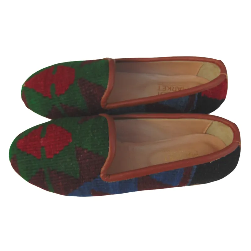 Women's Turkish Kilim Loafer Red & Green