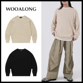 WOOALONG  |Crew Neck Unisex Blended Fabrics Street Style Long Sleeves