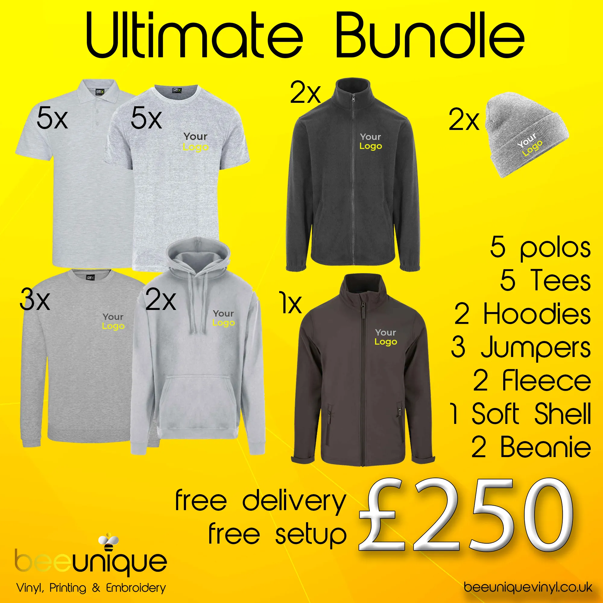 Workwear Bundle 50 - Ultimate Bundle | Bee Unique | Polos, Hoodies & Softshell